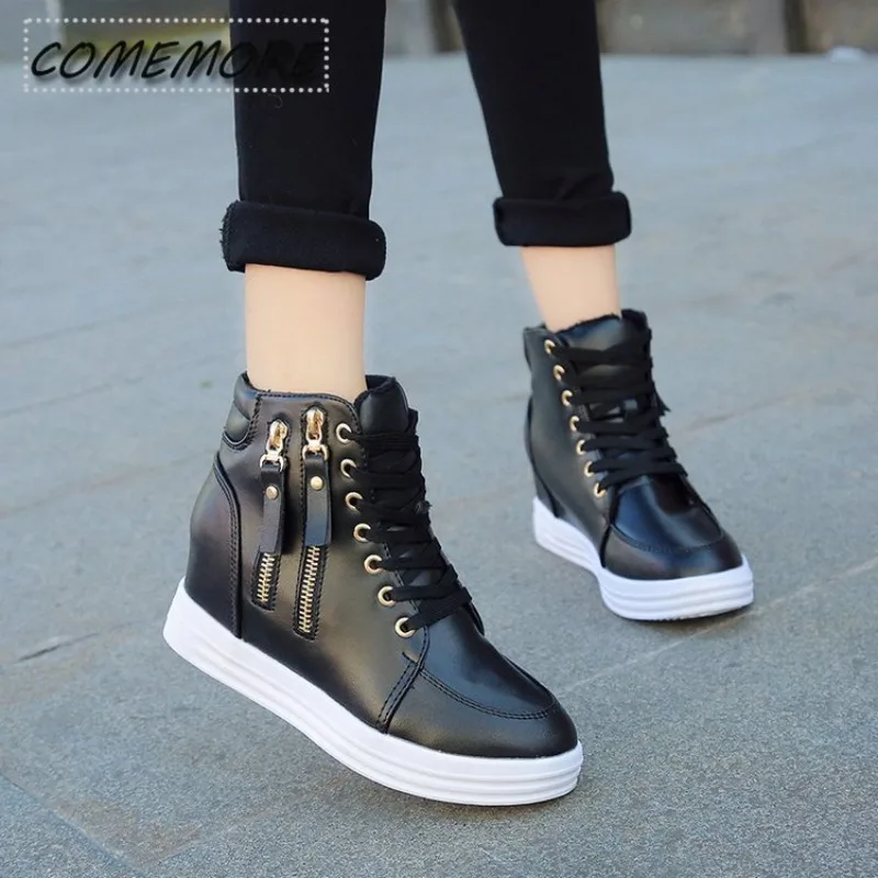 Sneakers Platform Women 2024 Trend Spring Autumn High Top Female Fashion Casual Shoes Wedge Side Zipper Fashion Warm Ankle Boots