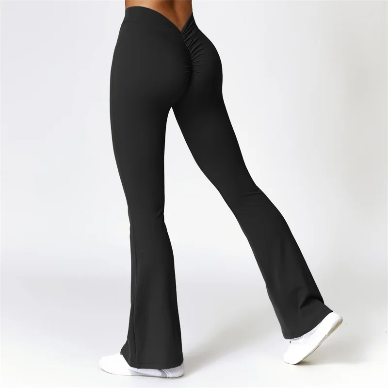 TRY TO BN Flared Yoga Pants Fitness V Back Scrunch Leggings High Waist Workout Gym Running Trousers Jogging Active Tights Women