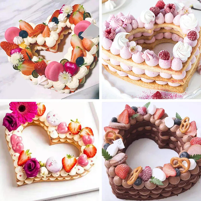 7pcs Heart Plastic Shape Cake Mold SetDIY Baking Stencil Decorating Tools Cutting Pastry Maker Birthday Wedding Valentine's Day