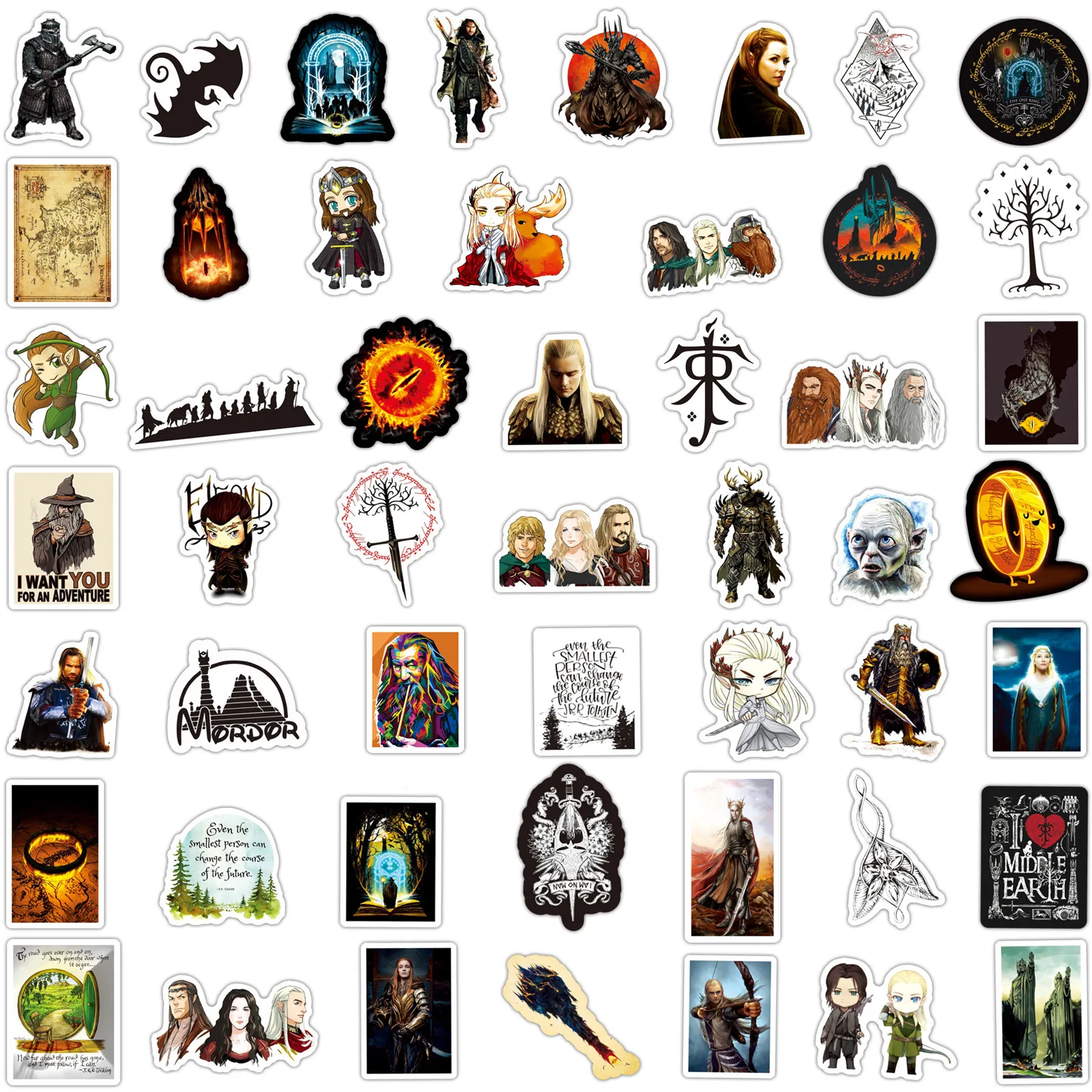 50pcs American TV Series Movies Hobbit Graffiti Hand Account Water Cup Suitcase Computer Car Decoration Waterproof Stickers