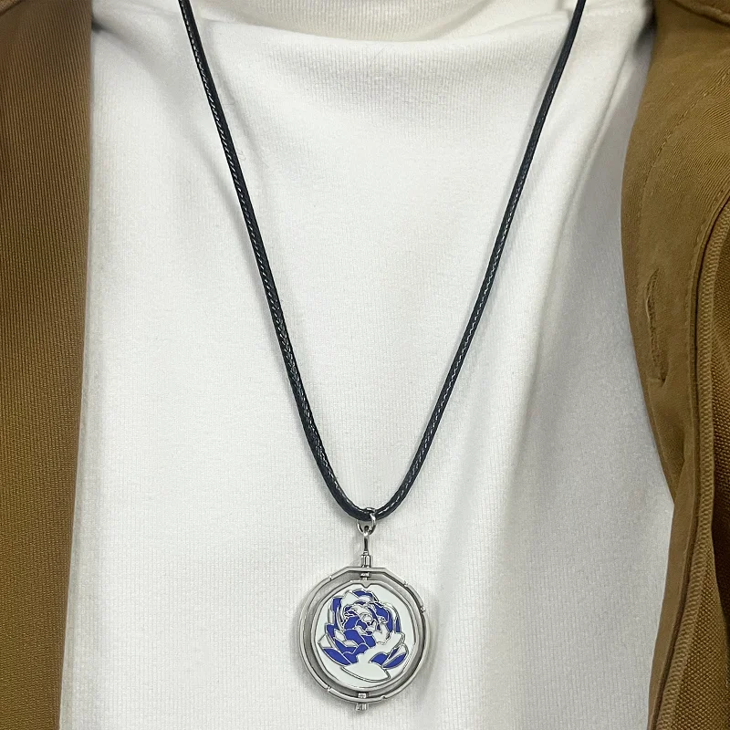 Game Jinx Blue Rose Rotatable Necklace Anime Game Arcane Season 2 Backpack Pendants Metal Fashion Jewerly Fans Collections