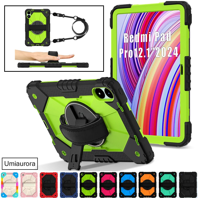 

360 Rotation Hand Shoulder Strap Tablet Cover For Xiaomi Redmi Pad Pro 12.1 inch POCO Pad 12.1" Kickstand Shockproof Armor Case