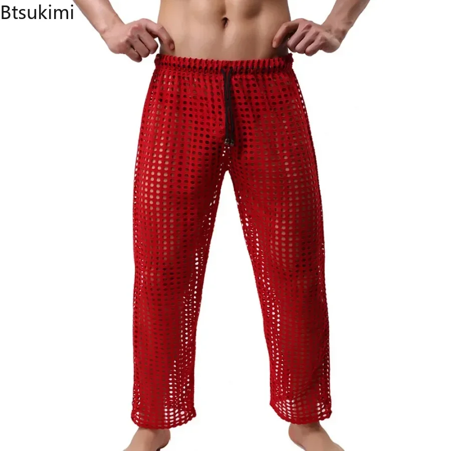 Sexy Hollow Out Pants 2025 Men's Drawstring Mesh Casual Trousers Elastic Waist Men Breathable Sweatpant Gym Fitness Jogger Pants