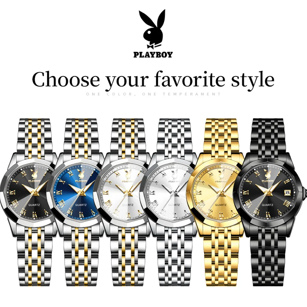 PLAYBOY High Quality Elegant Women Quartz Watch Luxury Original Waterproof Lady Wrist Watch Fashion Luminous Watches for Women