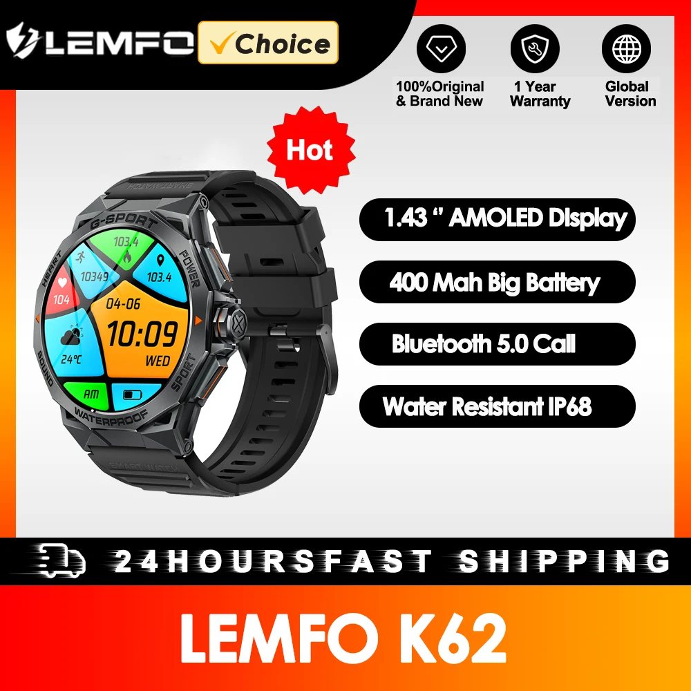 LEMFO Amoled smart Watch Bluetooth Call IP68 Waterproof Smartwatch Men 2024 1.43 Inch 466*466 HD Display 400Mah Battery