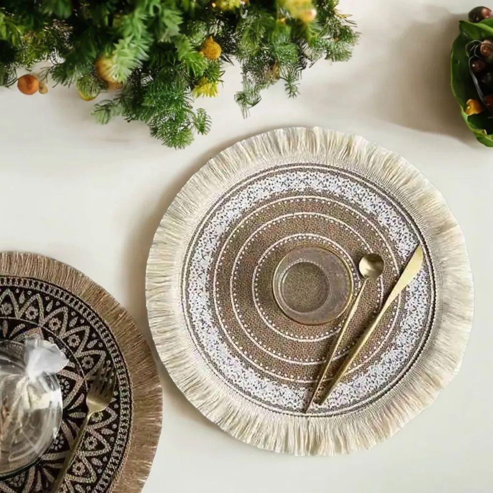 Handmade Modern Farmhouse Rustic Cotton Woven Placemats with Fringe - Set of 4 Enhance your dining table with these beautifully