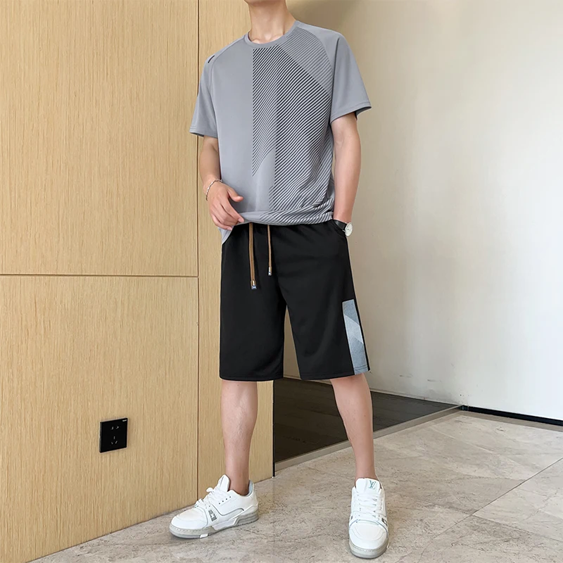 

Ice Silk Sports Suit Men's Summer Thin Trendy Running Casual Haome Breathable ort Sve orts Polyester Fiber Youth