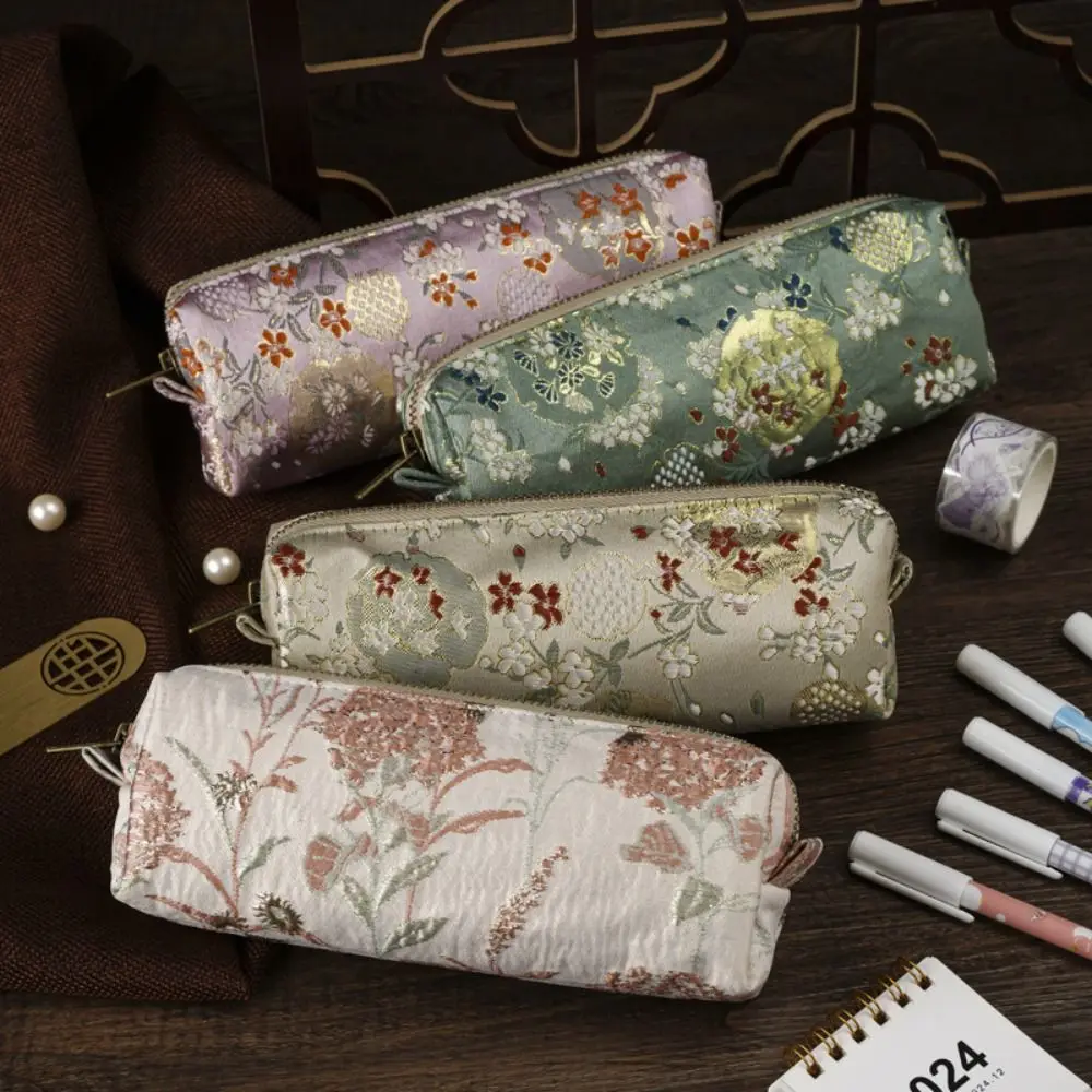 

Cosmetic Bag Chinese Style Embroidery Pen Case Pen Pouch Zipper Makeup Lipstick Bag Stationery Box Retro Pen Storage Bag