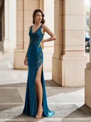 Trumpet/Mermaid Elegant Evening Dress Sweetheart Sleeveless Floor Length Deep V Back High Silt Dresses For Women Evening Party