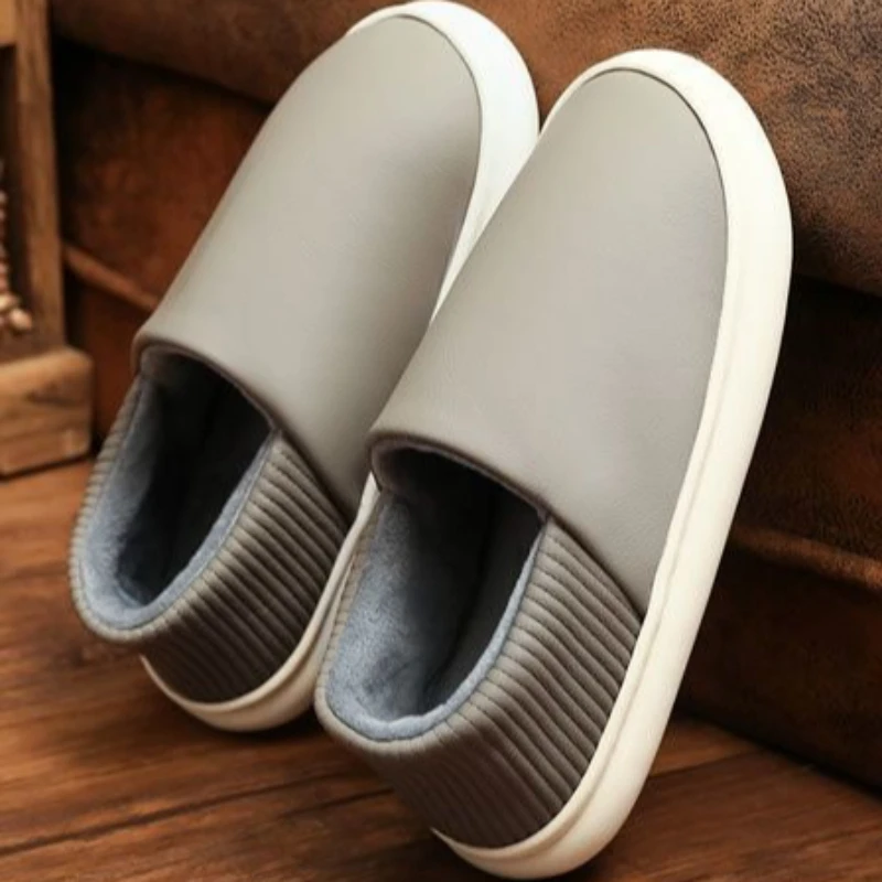 Womens Real Leather Heel Wrap Cotton Slippers Autumn Winter Warm Fuzzy Non Slip Soft Bottom Home Maternity Shoes