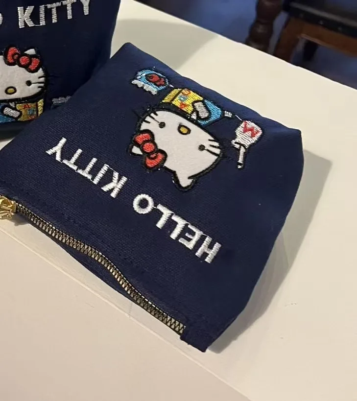 ハローキティ ブルー メイクアップバッグ 大容量 化粧ポーチ トラベルトイレタリーバッグ 女性 女の子用 漫画 ゼロウォレット ストレージ ギフト