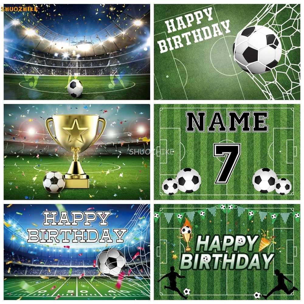 

Football Birthday Backdrop Soccer Field Stadium Grassland Baby Boy Portrait Photo Background Cake Table Banner Photography Props