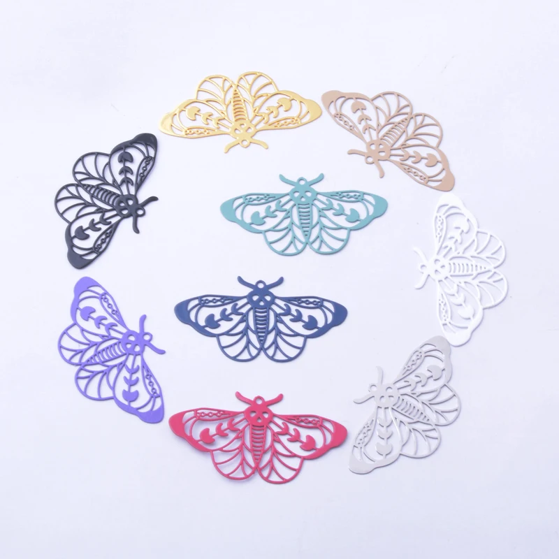 30pcs AD3672 40*22mm Colorful Insect moth Shape Charms Hollowing Flying Moths Pendant Diy Jelwery Making