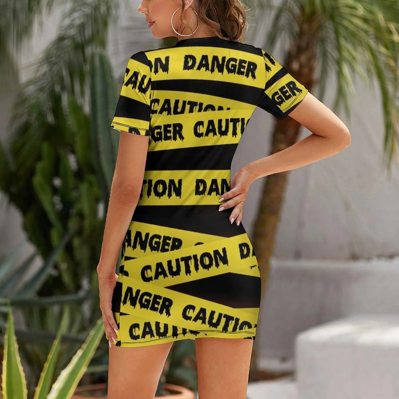 Caution Tape Danger Crime Scene Tape Short Sleeved Dress elegant women's sets beach outfits for women