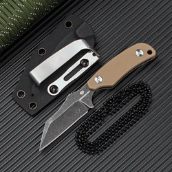 Small Wharncliffe Neck Knife with D2 Steel, Full Tang Blade, Kydex Sheath, G10 Handle, Perfect for EDC, and Tactical Survival