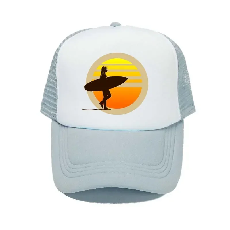 Sunrise Surfer Baseball Caps For Men Women Cool Surfboard Snapback Cap Seaside Sunset Surfing Mesh Trucker Hats