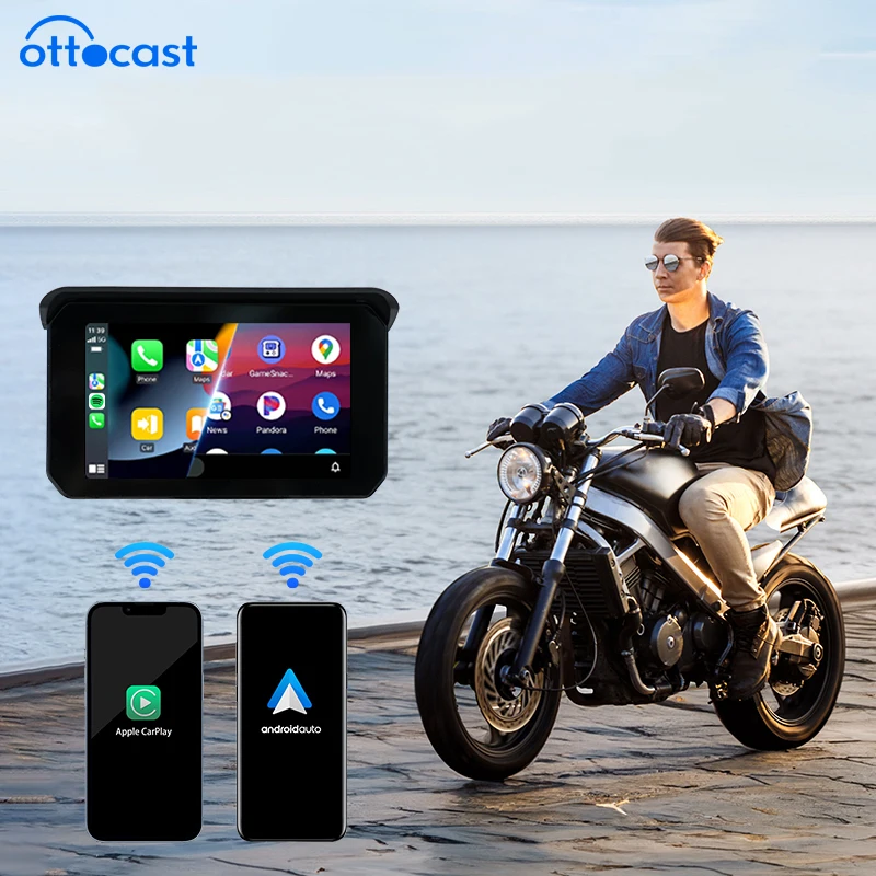 Ottocast Lite C5 SE Motorcycle Display Wireless CarPlay Android Auto Portable Waterproof Touch Screen Moto Navigation GPS