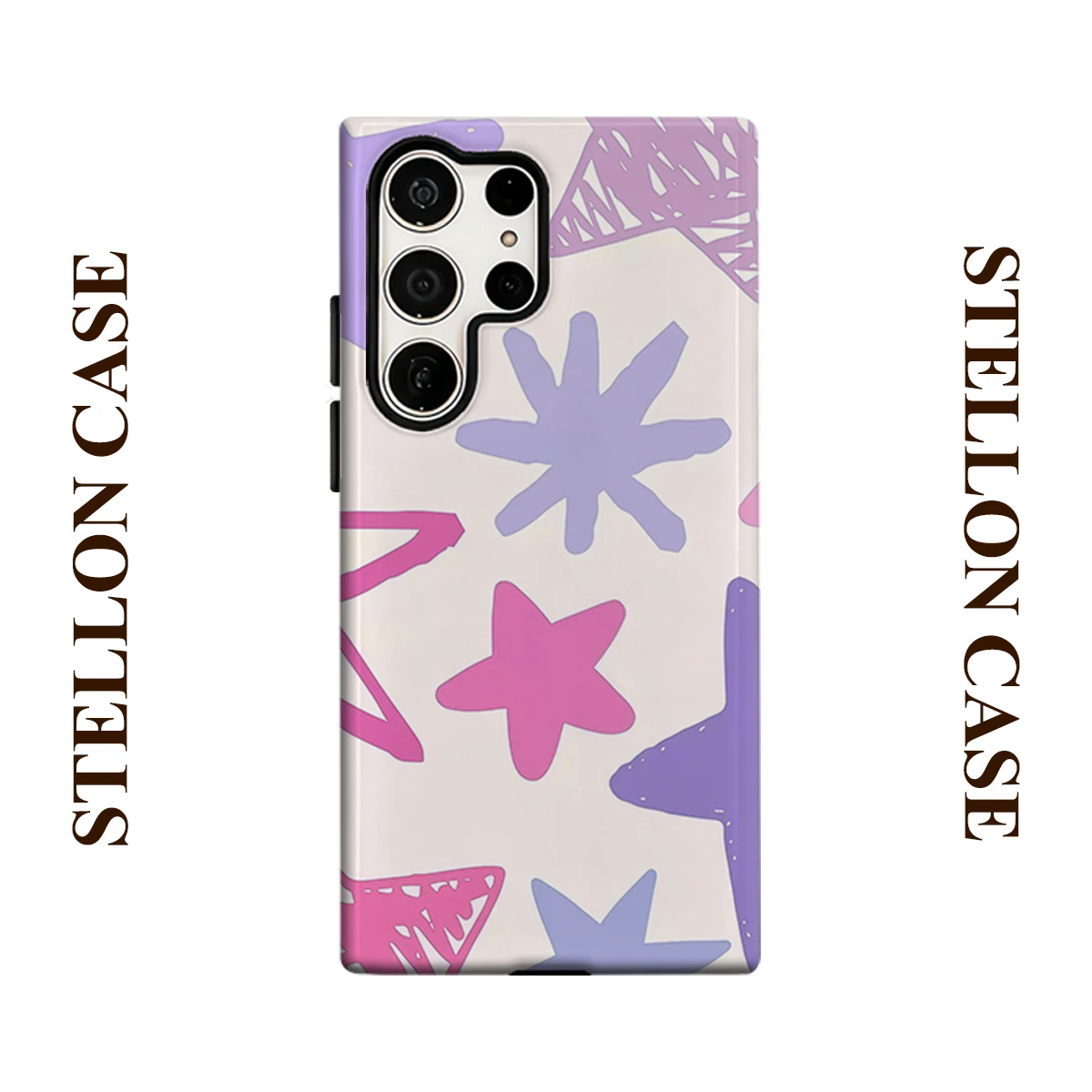 Pastel Sketch Star Phone Case for Samsung Galaxy S26 S25 Ultra S24 S23 Ultra Plus Glossy Double-layer Back Cover