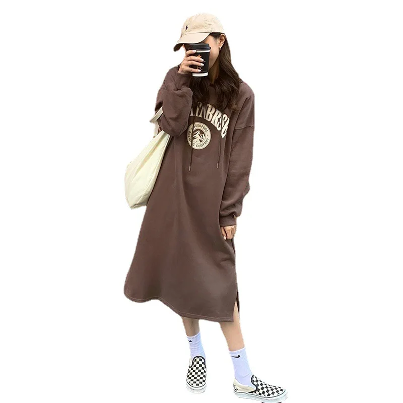 Luźna odzież wierzchnia damska w stylu koreańskim, do kolan, gruba i ciepła, modna i trendy, ubrania domowe dla studentek z nadrukiem liter.