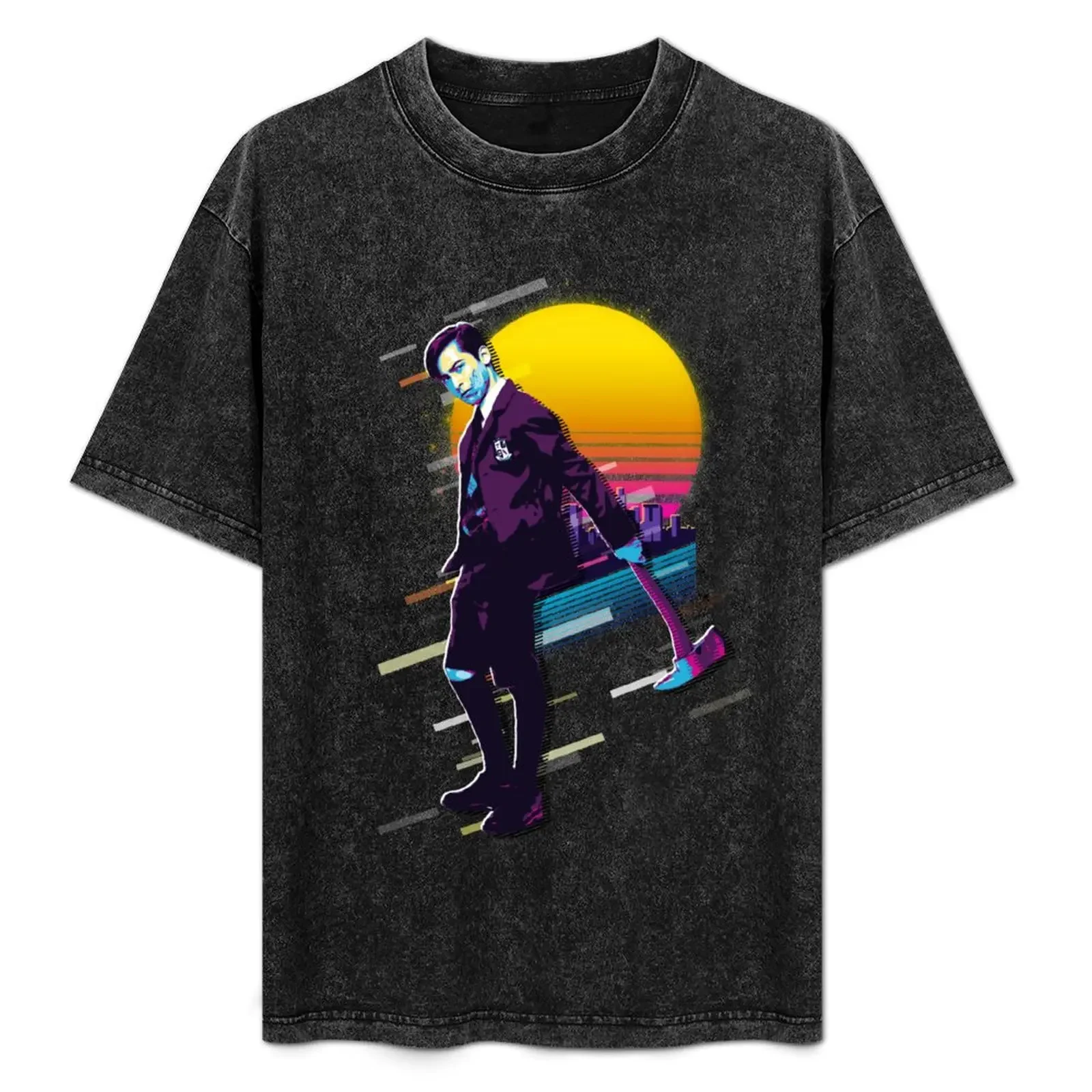

The Umbrella Academy Number Five In Retro Sunset 80s Style T-Shirt anime tshirt t shirts for men