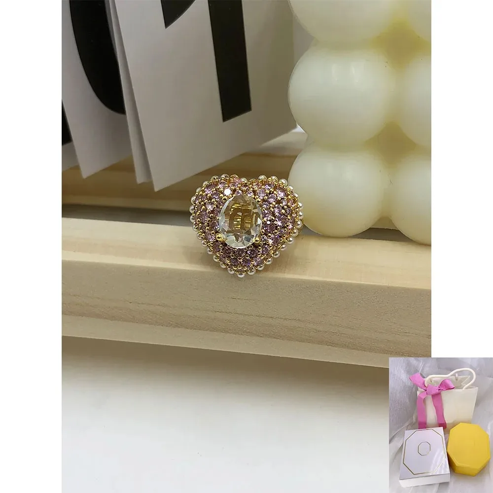 

New fashion hot selling Idyllia octagonal cut pink heart-shaped imitation pearl ring romantic Valentine's Day gift