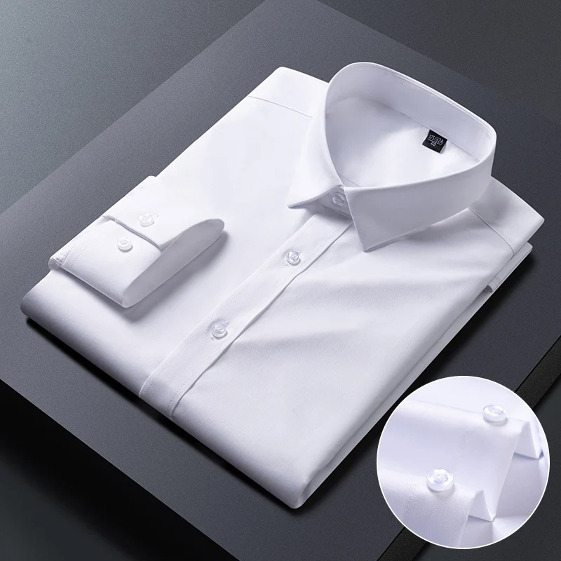 Quality Elasticity Anti-Wrinkle Men Shirt Long Sleeves Dress Shirts For Men Slim Fit Camisa Social Business White Shirt S-8XL