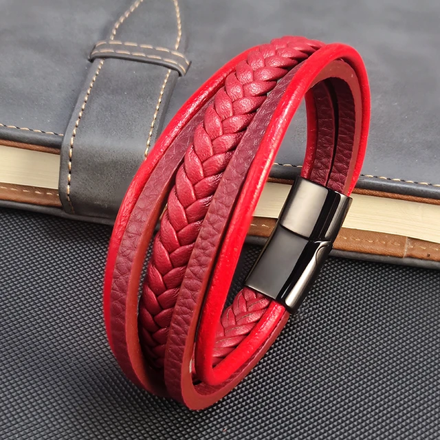 Mens leather braided bracelet with magnetic clasp deals