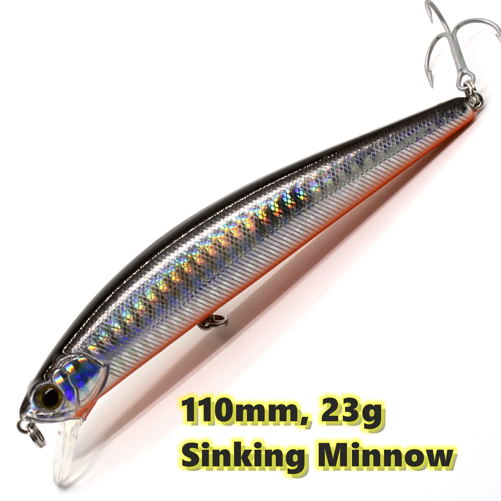 Hard Sinking Minnow Lure, Wobbler Lure, Fresh Salt Water, All Class Fishing with VMC Hooks, Long Casting, 110mm, 23g