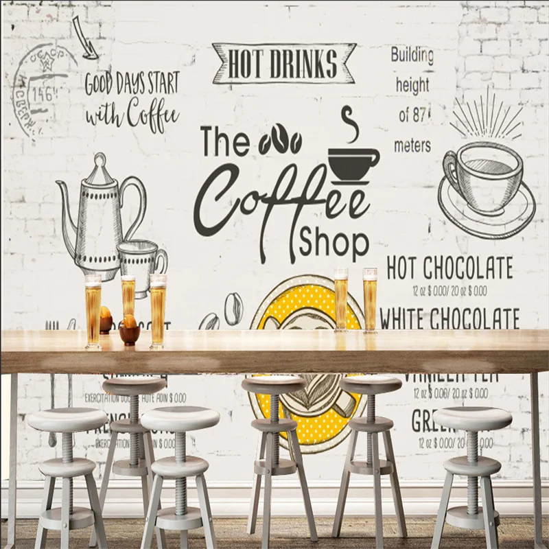 

Custom Size Mural Wallpaper Modern European Hot Drinks Coffee Shop Industrial Decor Background Wallpaper Papel De Parede 3d