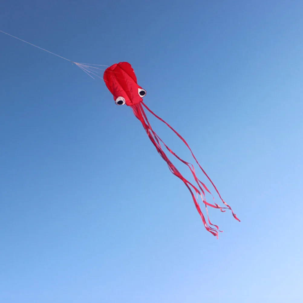Magnifique grand cerf-volant facile pour enfants, logiciel de poulpe, longue queue avec ligne volante de 30 m pour la plage ou le parc (rouge)