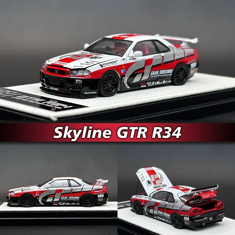 

In Stock CA 1:64 Skyline GTR R34 Open Hood Container Diecast Diorama Car Model Collection Miniature Toy Cool Art