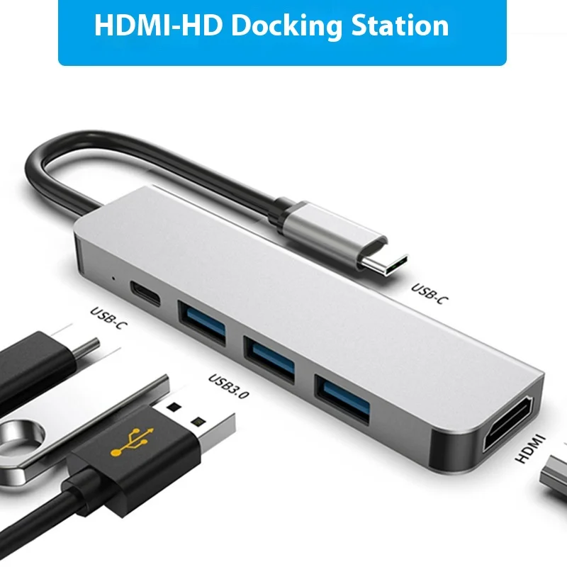 

Концентратор типа C 3.0 Многофункциональный USB-концентратор HDMI TV 4K USB высокого разрешения 100 Вт Док-станция 5-в-1
