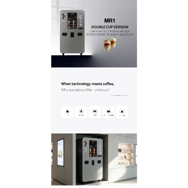 Startup Fresh Ground Coffee Vending Machine Fully Automatic Credit Card QR Code 32-inch Touch Screen 150-200 Capacity Compressor