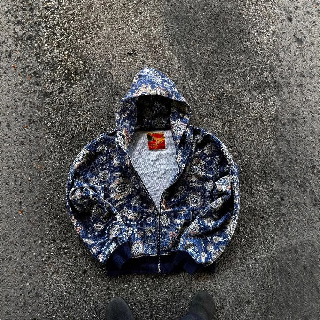 European and American 2025 New Digital Printed Hooded Sweatshirt Ins Street Retro Zipper Men's and Women's Hooded Sweatshirt