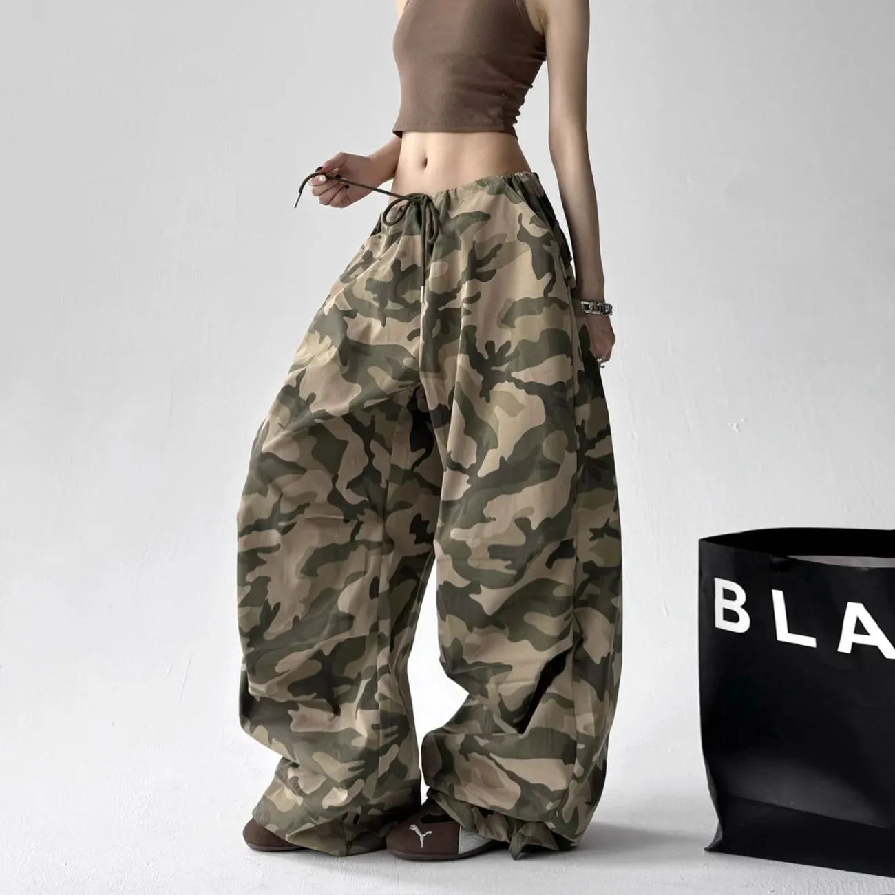 Pantalon de travail camouflage rétro américain pour femme, nouveau style printemps-été, pantalon ample à jambes larges, pantalon décontracté