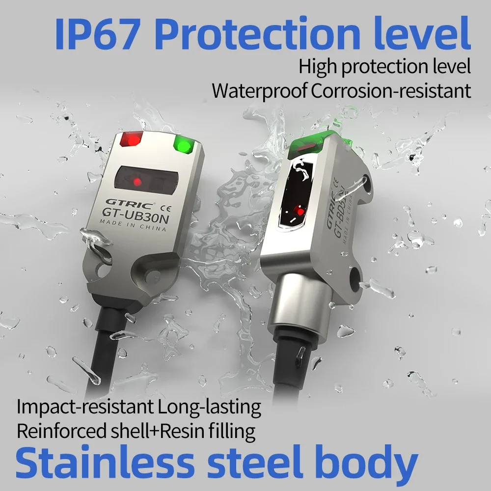 GTRIC Photoelectric Sensor Switch Mini Ultra-thin Diffuse Reflective IP67 Stainless Steel Corrosion Resistant 12-24V DC NPN PNP
