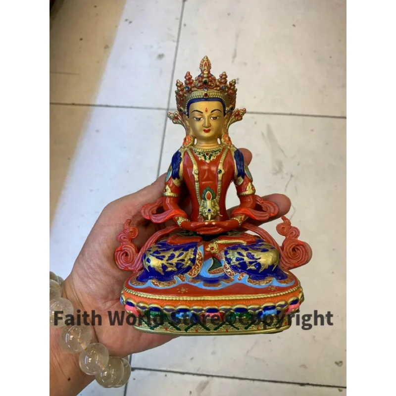 High grade COLOR Drew gilding Buddha brass statue HOME temple effective protection Tibetan Nepal Amitayus Amitabha God Buddha