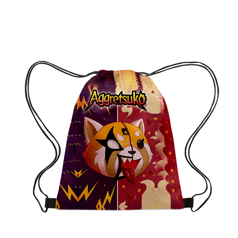 Aggretsuko cartoon 2023 novas bolsas de pano lona saco com cordão mulheres homens sacos de lazer