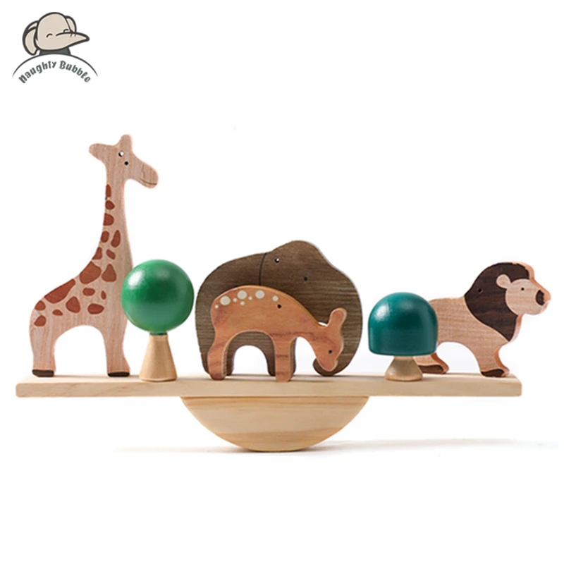 Wooden Forest Animals Balance Seesaw Toys Montessori Educational Toys Cartoon Animal Building Blocks Baby Puzzle Game Baby Gift