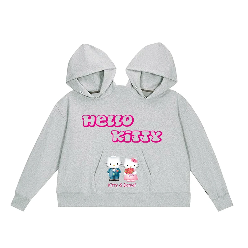 Hello Kittys Funny Couple Hooded Sweater Kawaii Sanrios Cartoon Autumn Winter Best Friend Intimate One-Piece Sweatshirt for Two