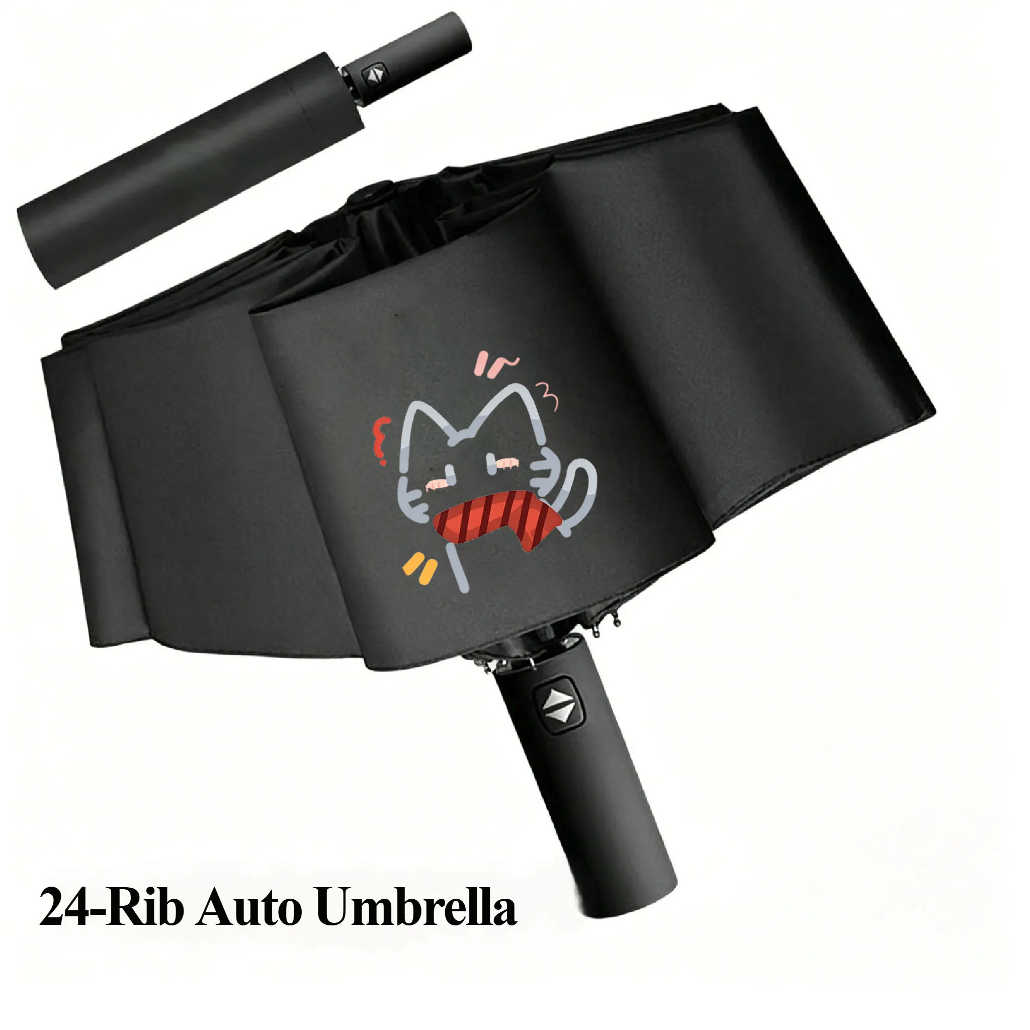 Kawaii Confused Cat Print Automatic Umbrella - Portable Folding Sunshade with Anti-UV Coating, Windproof & Waterproof for Daily view 2