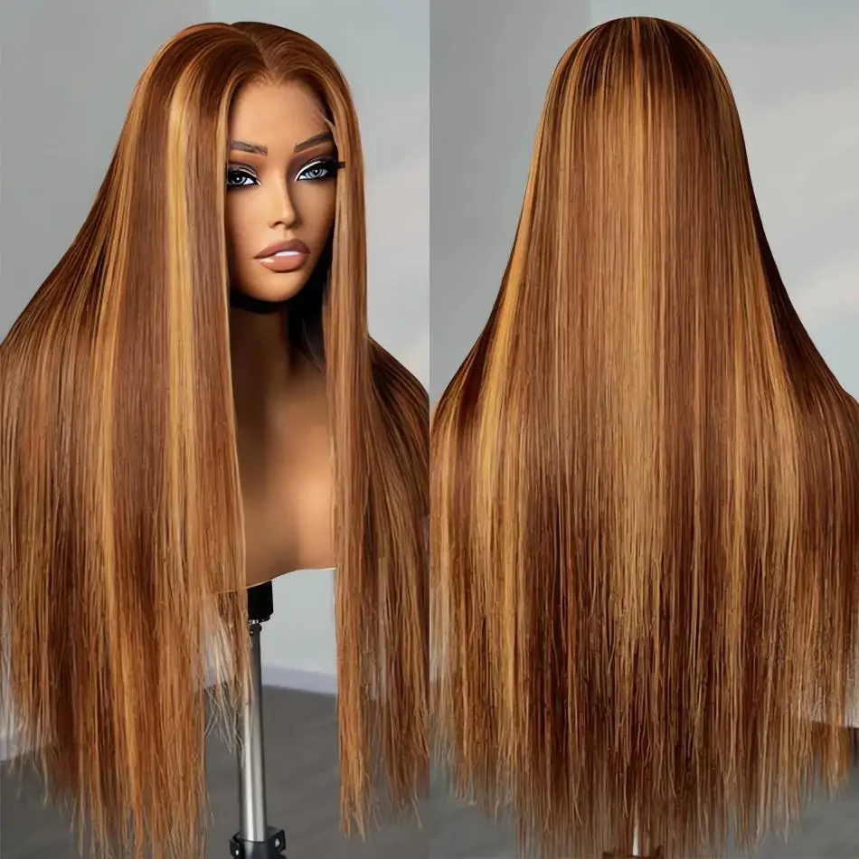 200% destaque loiro osso reto 13x6 hd frente do laço perucas de cabelo humano brasileiro 4/27 ombre colorido 13x4 peruca frontal