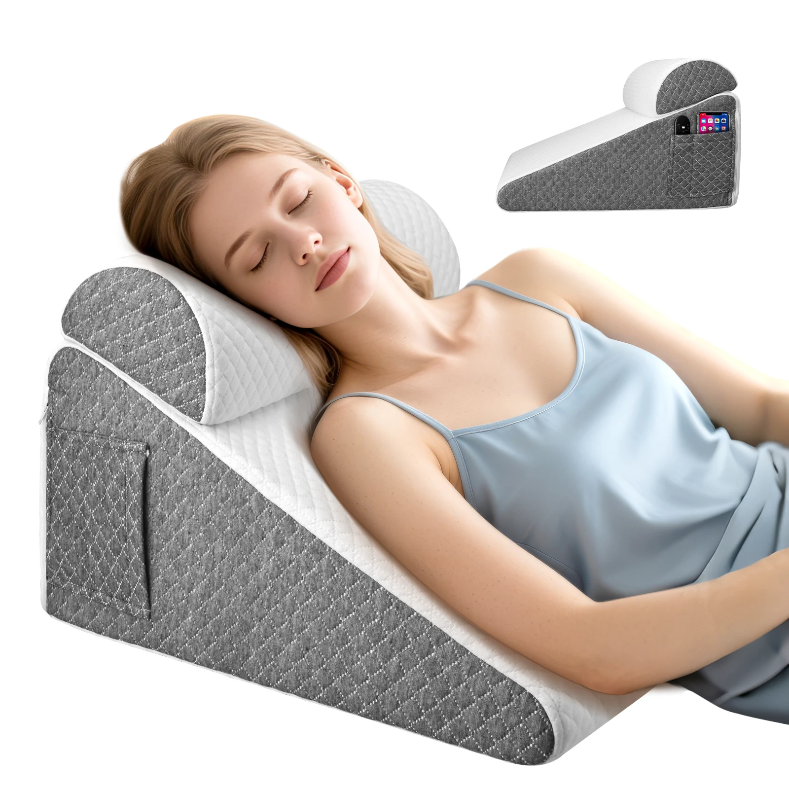 Cuscino triangolare in memory foam, Materasso, per apnea notturna, bruciatura cardiaca, russare, altezza gamba 30,5 cm, supporto per la schiena per sedersi sul letto