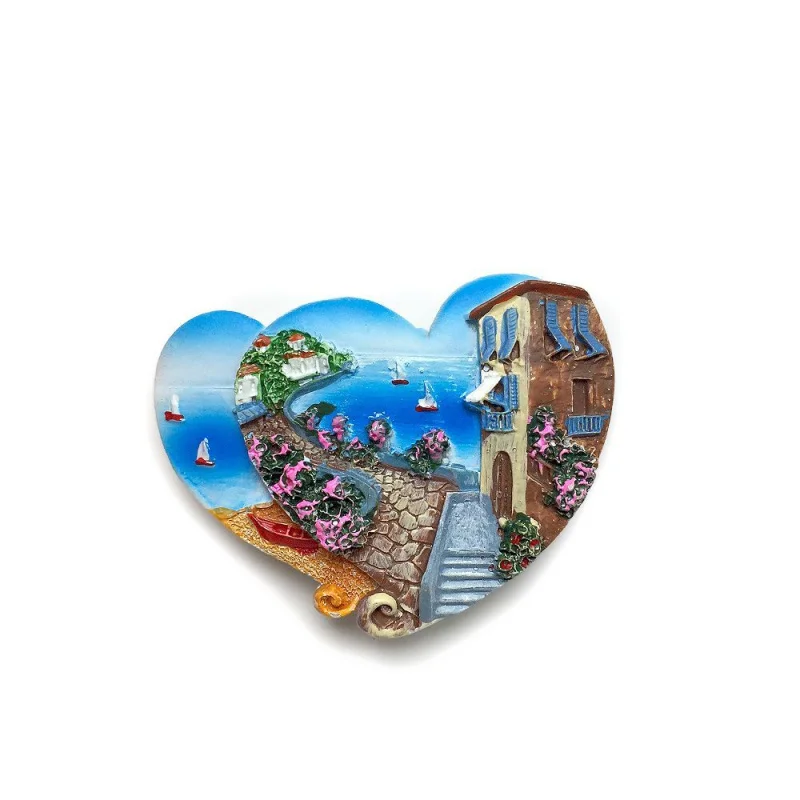 1pc, Italian Five Fishing Villages Seaside Heart-shaped Magnetic Refrigerator Magnet Travel Souvenir 3D Hand-painted