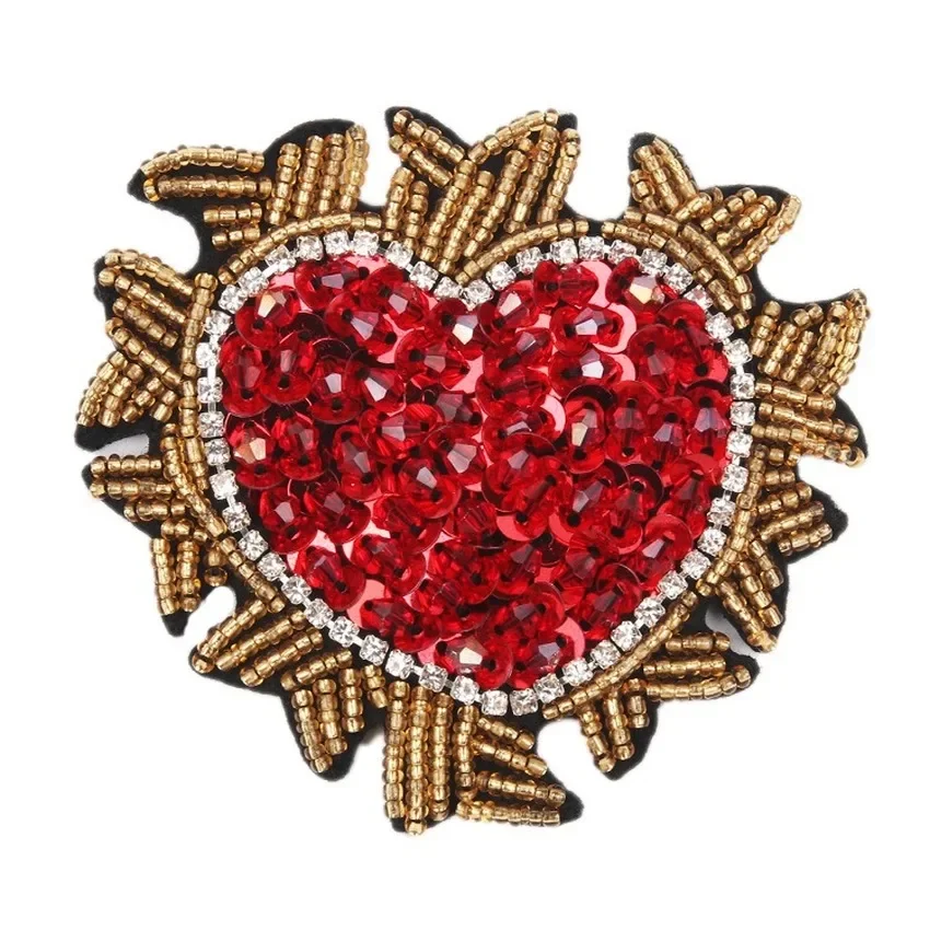 Sequined Red Heart Love Bead Patch for Sweater Dress Shirt Sewing Fabric Appliques DIYsew on Clothes Stickers Handmade Badge