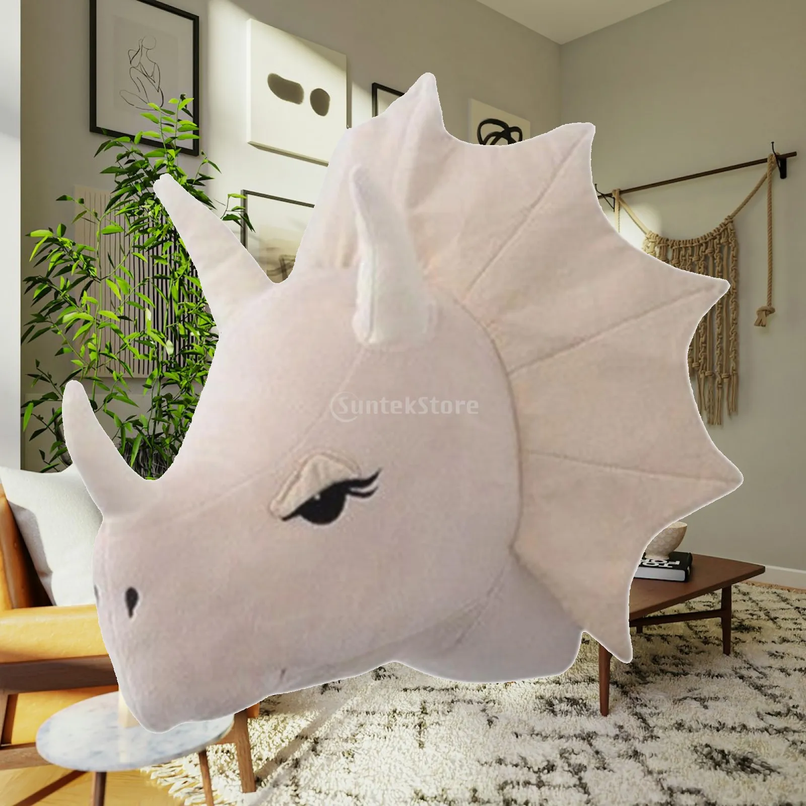 3D Cartoon Dinosaur Head Wall Hanging Mount Pendent Animals Head for Nursery Room Girls Boys Kid Living Room W/ Hanging Rope