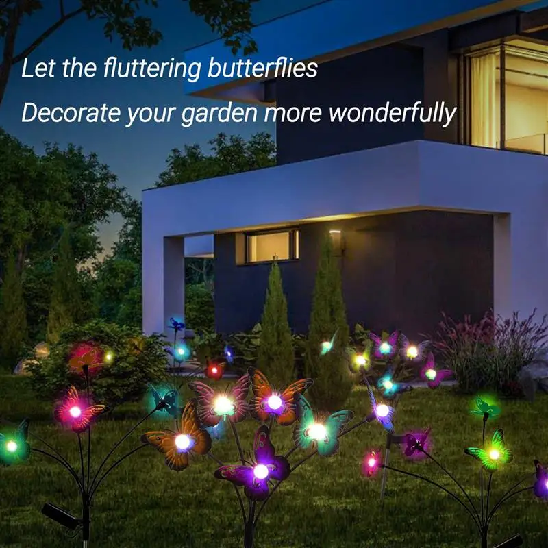 

2pcs LED Solar Light Outdoor Garden Decoration Landscape Lights Wind Swing Butterfly Lawn Lamps Country Balcony Decor Lamp