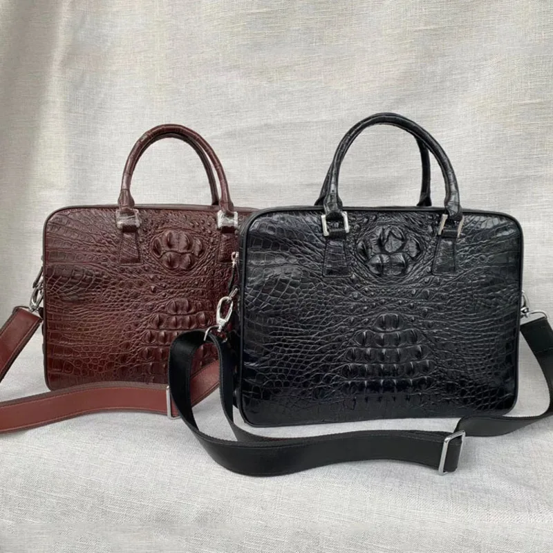 Sac à Main en Cuir de Crocodile Thaïlandais pour Homme, Étui à Bombes, Décontracté, True Backbone, Business, Bureau