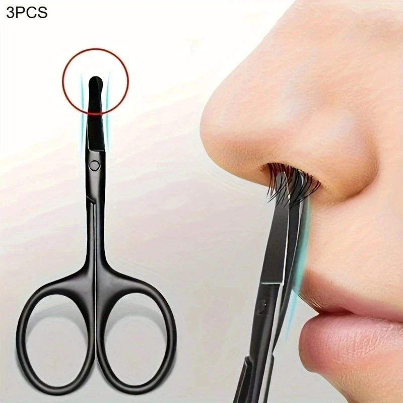 3Pcs Eyebrow Trimming Scissors, Eyebrow And Nose Hair Trimmer, Stainless Steel Round Head Beauty Scissors, Eyelash And Makeup Sp