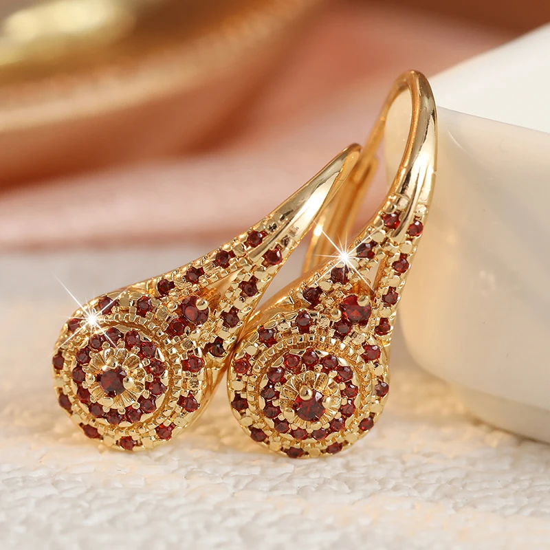 Elegante, luxuriöse, farbenfrohe Ohrringe mit kubischem Zirkon, minimalistisches Design für Damen, exquisite vergoldete Ohrringe, Bankett- und Party-Schmuck – Detail 6